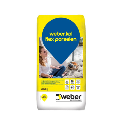 წებო-ცემენტი weber.kol flex porselen gri 25 KG (ყინვაგამძლე, საშუალო და დიდი ზომის ფილებისთვის)