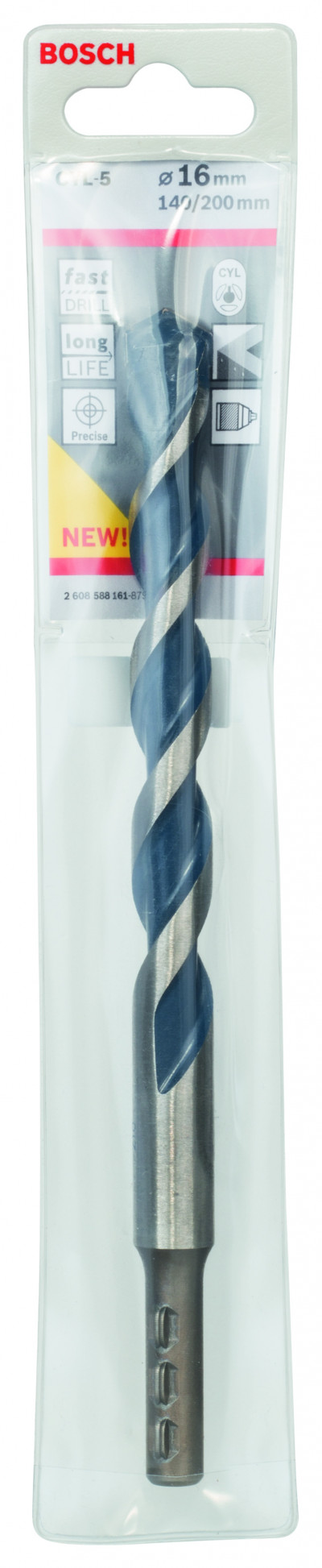 იმპულსური (დარტყმითი) ბურღის საცვლელი პირები ბეტონზე სამუშაოდ  CYL-5, 16x140x200