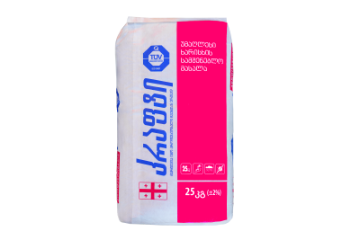 წებო-ცემენტი K3 25კგ, ეკონომიური, არა ყინვაგამძლე, პატარა ფილებისთვის.