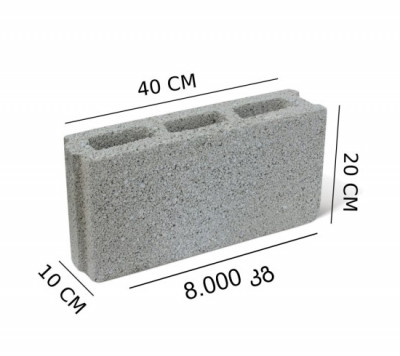 ბეტონის ბლოკი 10*19.5*39.5 3 კამერიანი