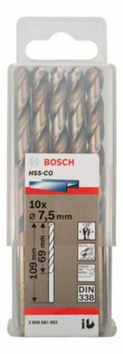 10 HSS-CO DRILL BITS 7.5 mm
